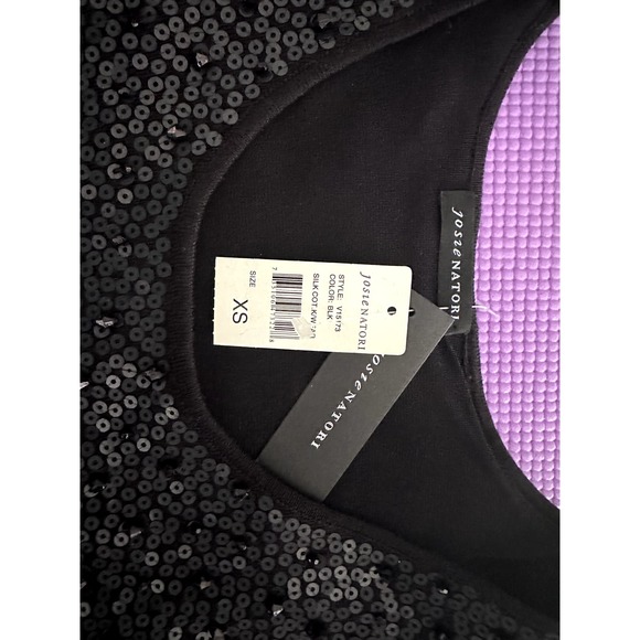 Josie Natori Silk Top Black Sequins XS Silk & Cotton sleeveless round neck NEW - Picture 2 of 6